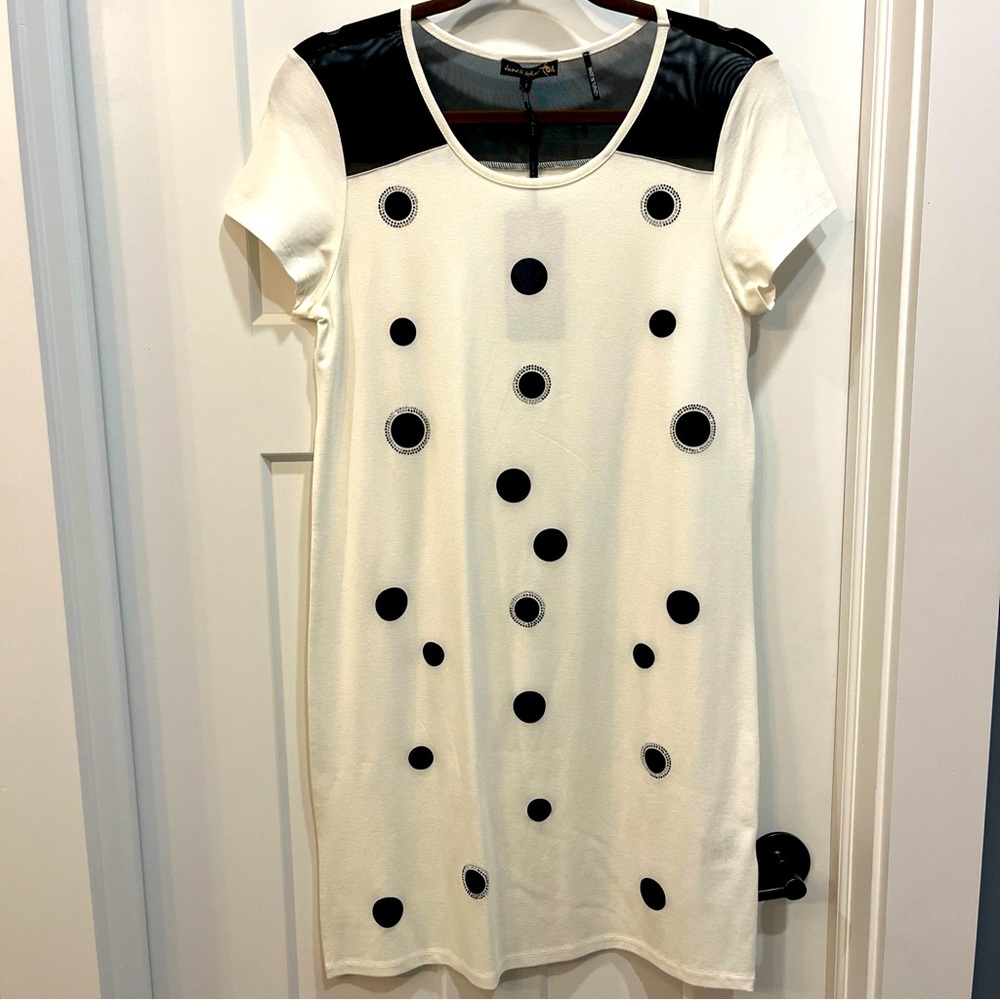 Jane &John Women’s‎ Short Sleeve Dress White Black Polka Dot Sheer Mesh Top Sz S